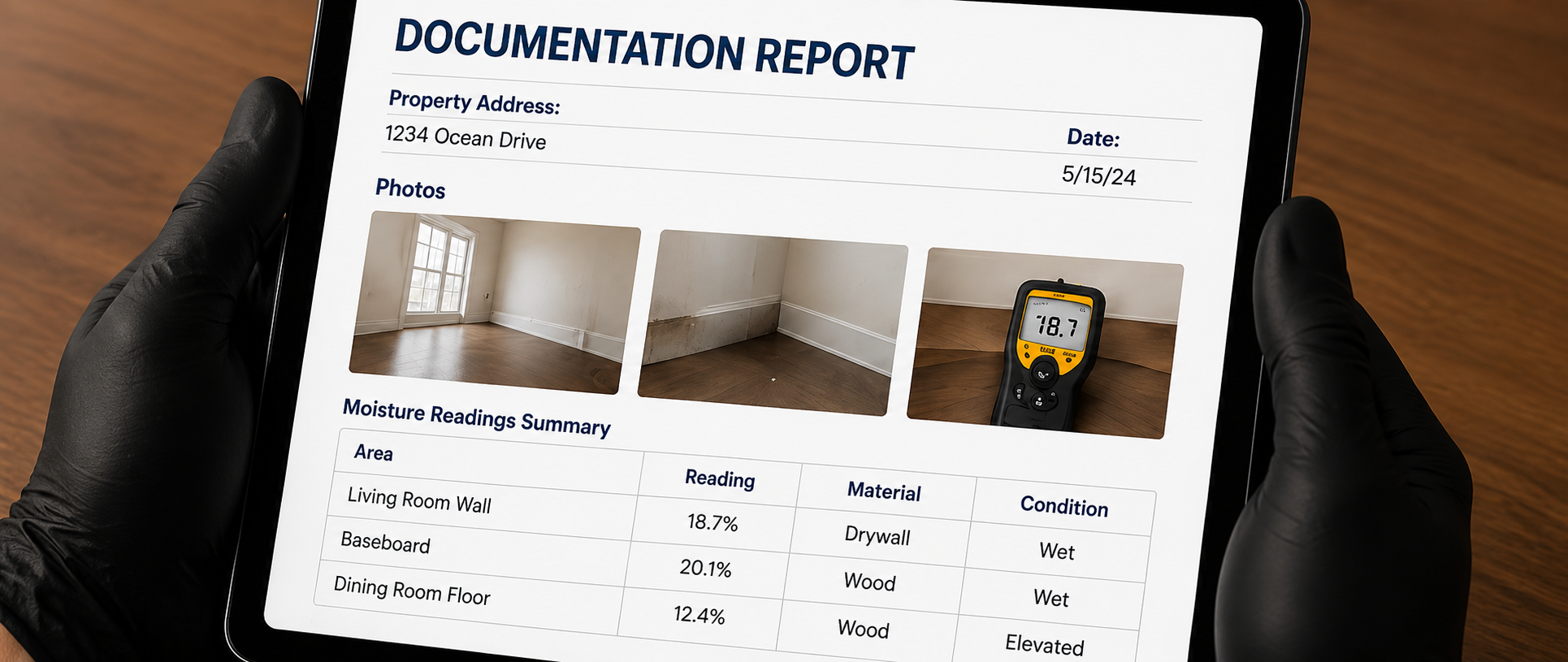 WaterGuard water damage documentation report prepared for insurance review