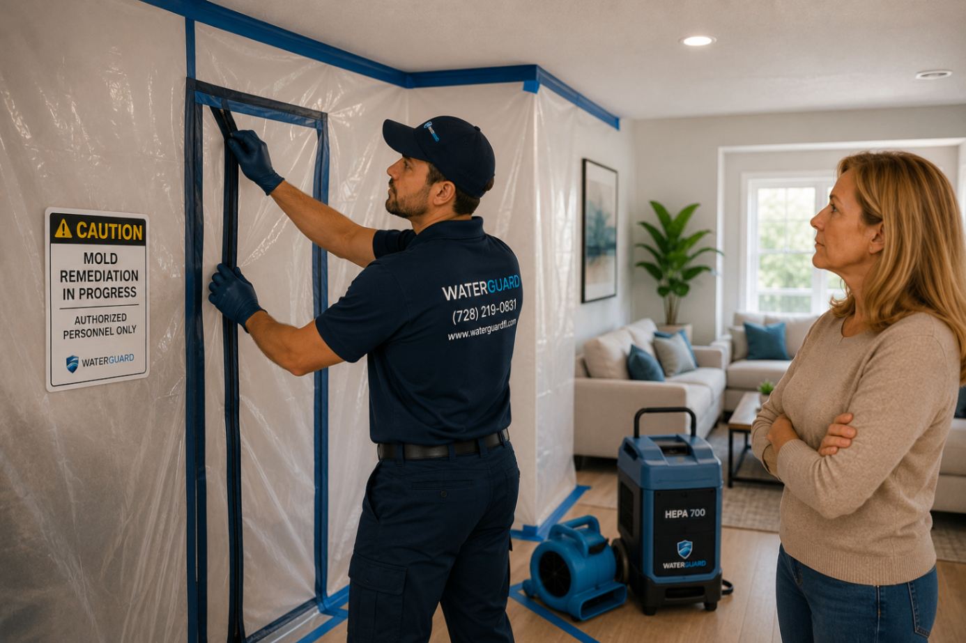 Mold remediation containment work in a South Florida property